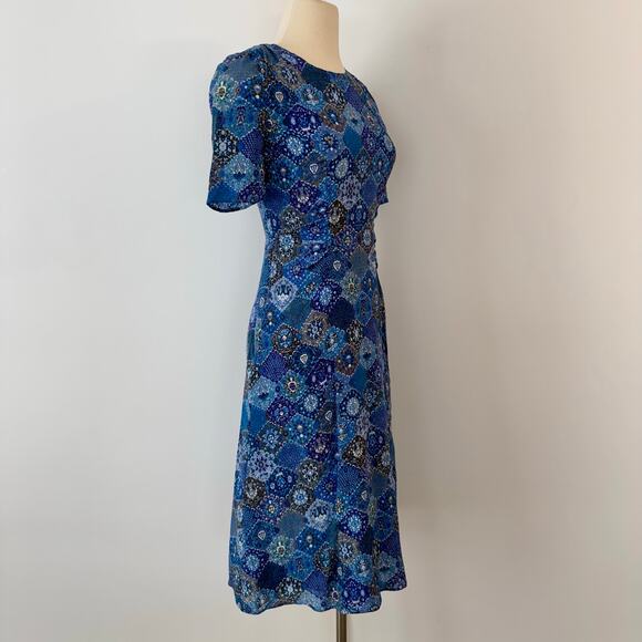 Altuzarra Silk Shirred-Waist Dress Knee Length Blue Multicolor Print FR34 (US2) - Picture 5 of 12